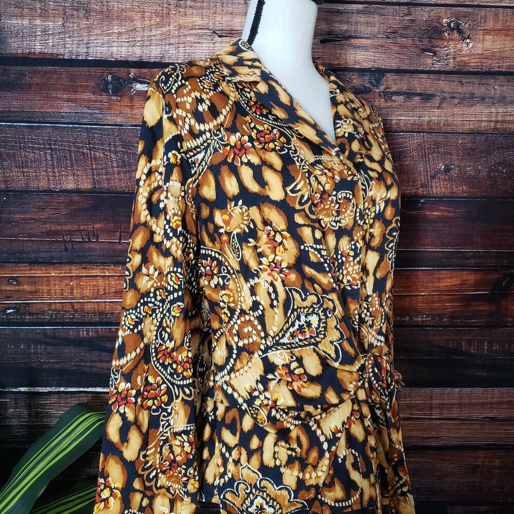 Jones New York Top XL Boho Button Front Tie Front Blouse Cotton - Picture 2 of 9